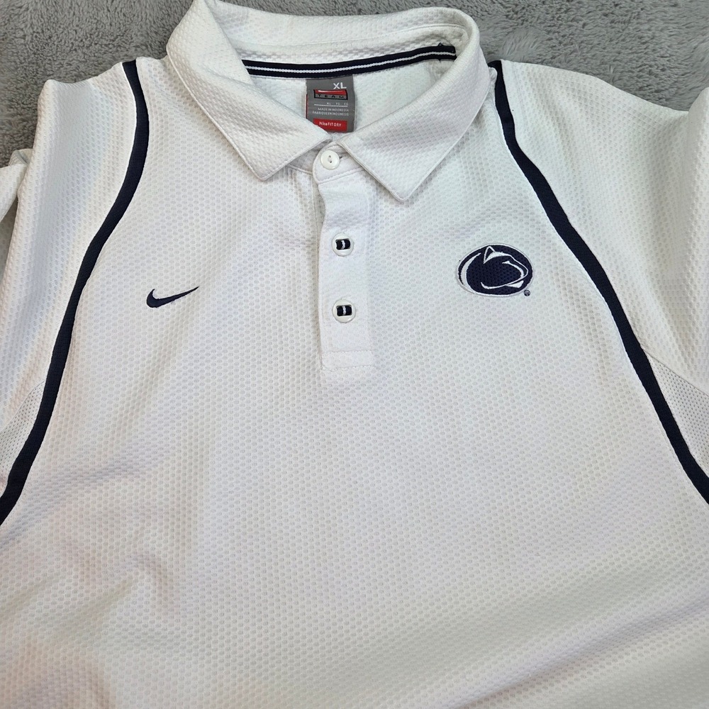 Nike Polo Mens XL Penn State Nittany Lions NCAA Fit Dry Waffle Knit White Navy